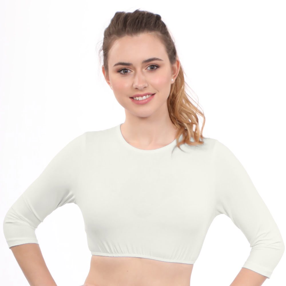 Modest Neck Cropped Layering | Cotton Spandex 3/4 Sleeve Shell Top