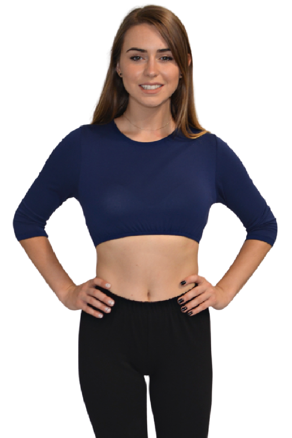 3/4 Sleeve Cropped Layering Shell in Viscose Spandex | Women's and Plus Sizes