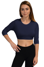 3/4 Sleeve Cropped Layering Shell in Viscose Spandex | Women's and Plus Sizes