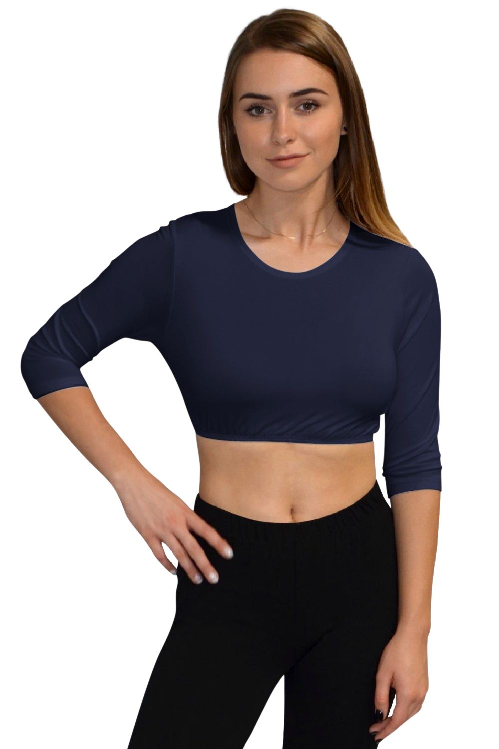 3/4 Sleeve Cropped Layering Shell in Viscose Spandex | Women's and Plus Sizes