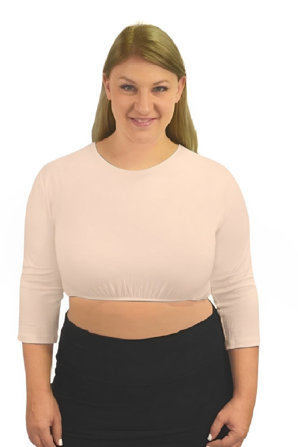 3/4 Sleeve Cropped Layering Shell in Viscose Spandex | Women's and Plus Sizes