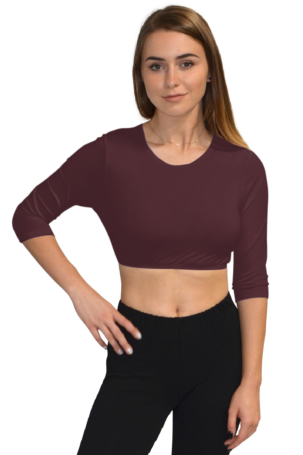3/4 Sleeve Cropped Layering Shell in Viscose Spandex | Women's and Plus Sizes