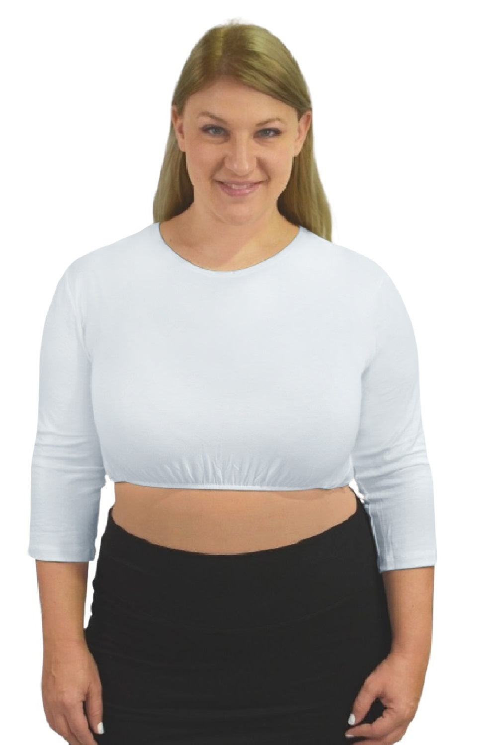3/4 Sleeve Cropped Layering Shell in Viscose Spandex | Women's and Plus Sizes