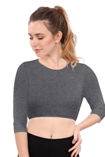 Modest Neck Cropped Layering | Cotton Spandex 3/4 Sleeve Shell Top