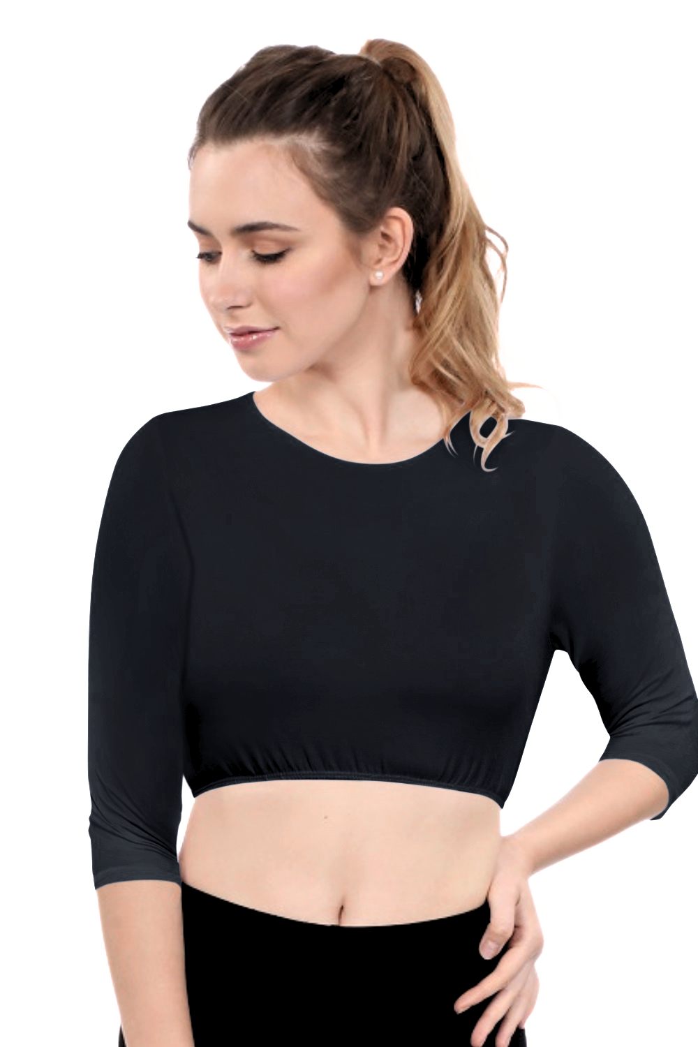 Modest Neck Cropped Layering | Cotton Spandex 3/4 Sleeve Shell Top