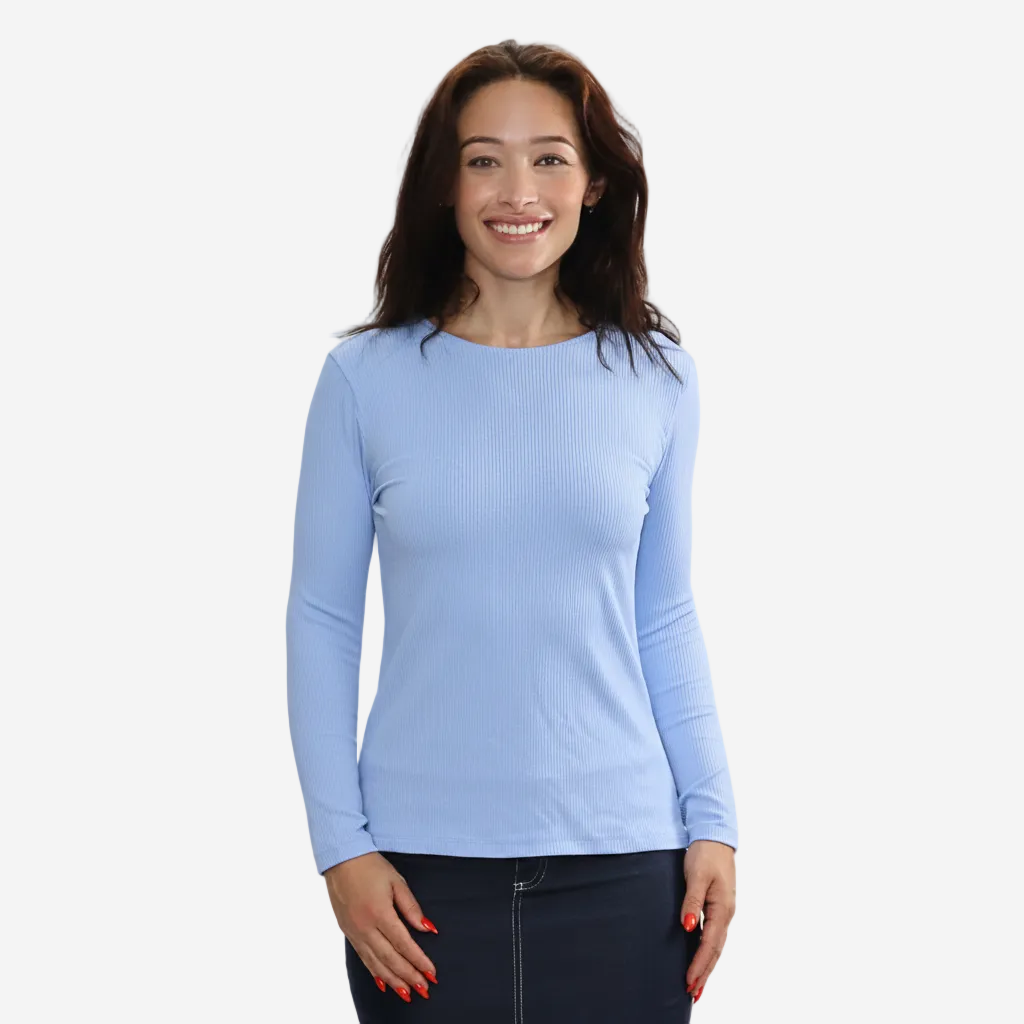 Long Sleeve Nylon Rib Fitted Top