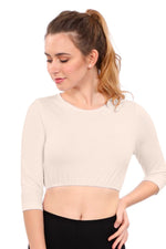 Modest Neck Cropped Layering | Cotton Spandex 3/4 Sleeve Shell Top