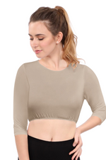 Modest Neck Cropped Layering | Cotton Spandex 3/4 Sleeve Shell Top