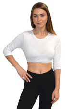 3/4 Sleeve Cropped Layering Shell in Viscose Spandex | Women's and Plus Sizes