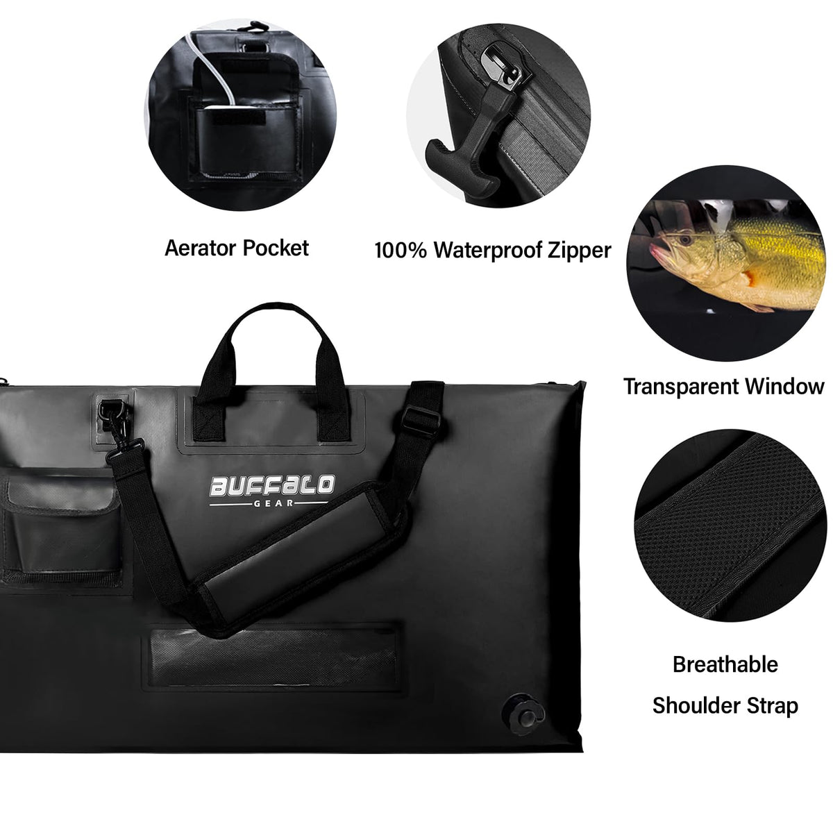 32" Waterproof Fish Bag with Aerator Pocket for Live Bait
