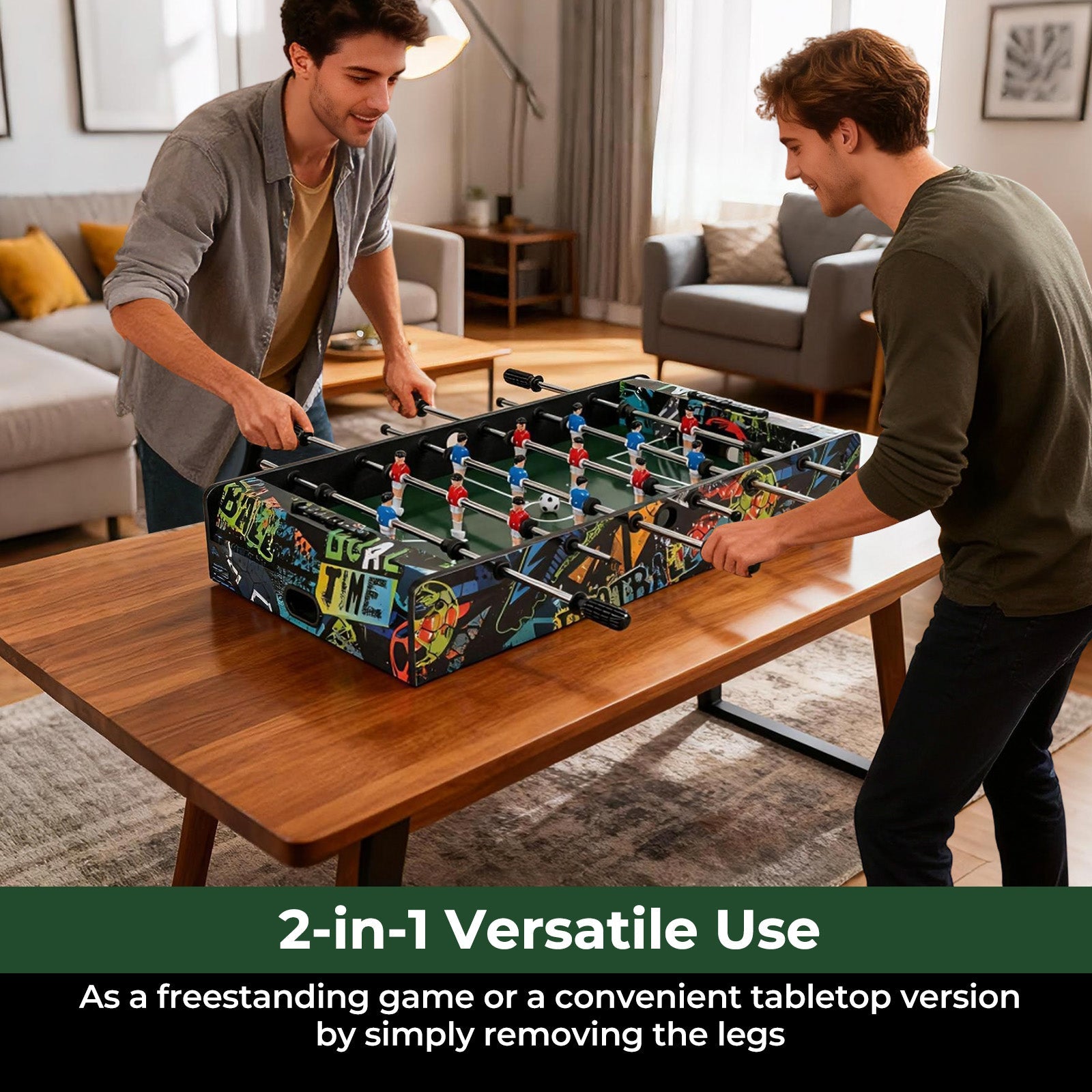 37" Mini Foosball Table 2-in-1 Game Table with Detachable Legs for Tabletop | Black