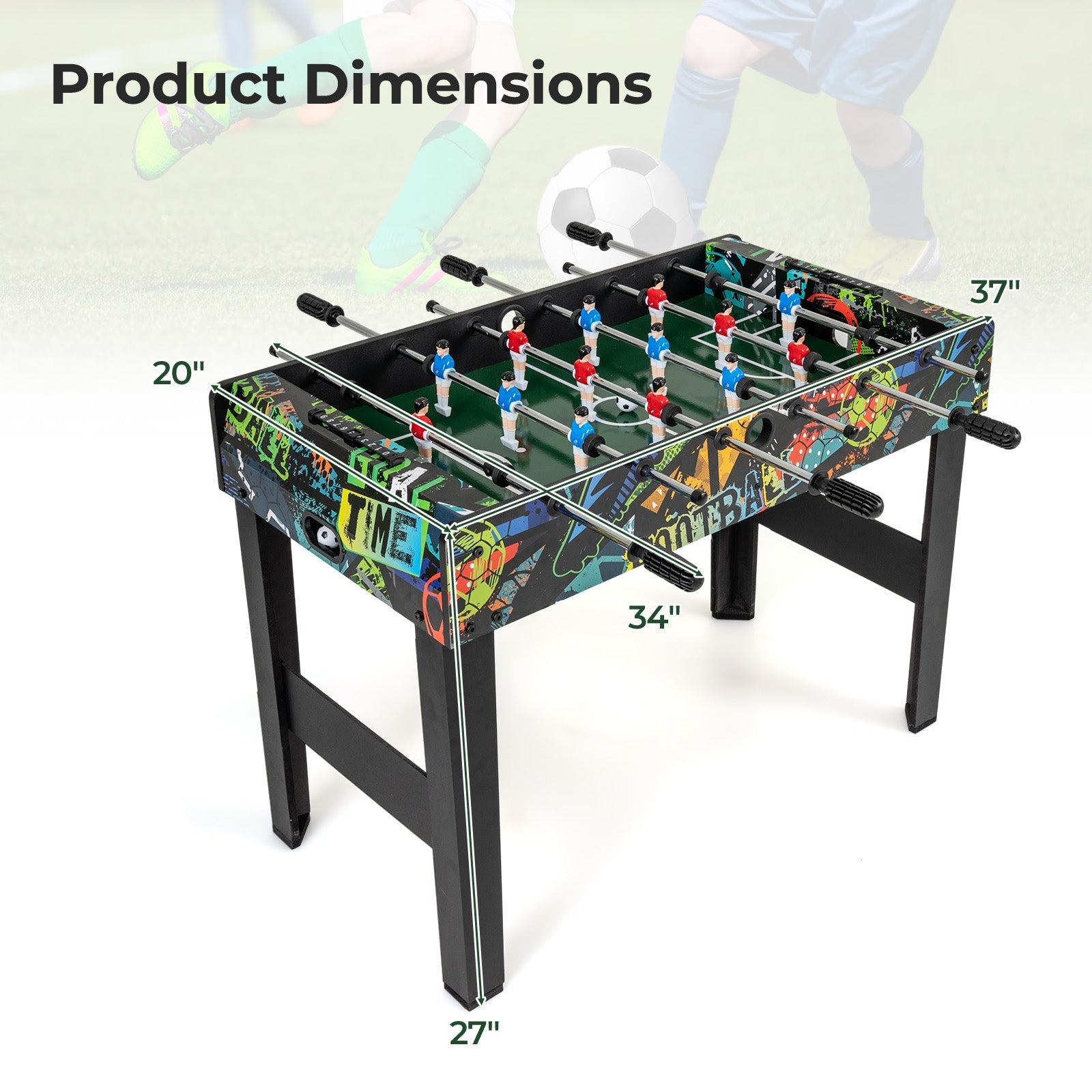 37" Mini Foosball Table 2-in-1 Game Table with Detachable Legs for Tabletop | Black