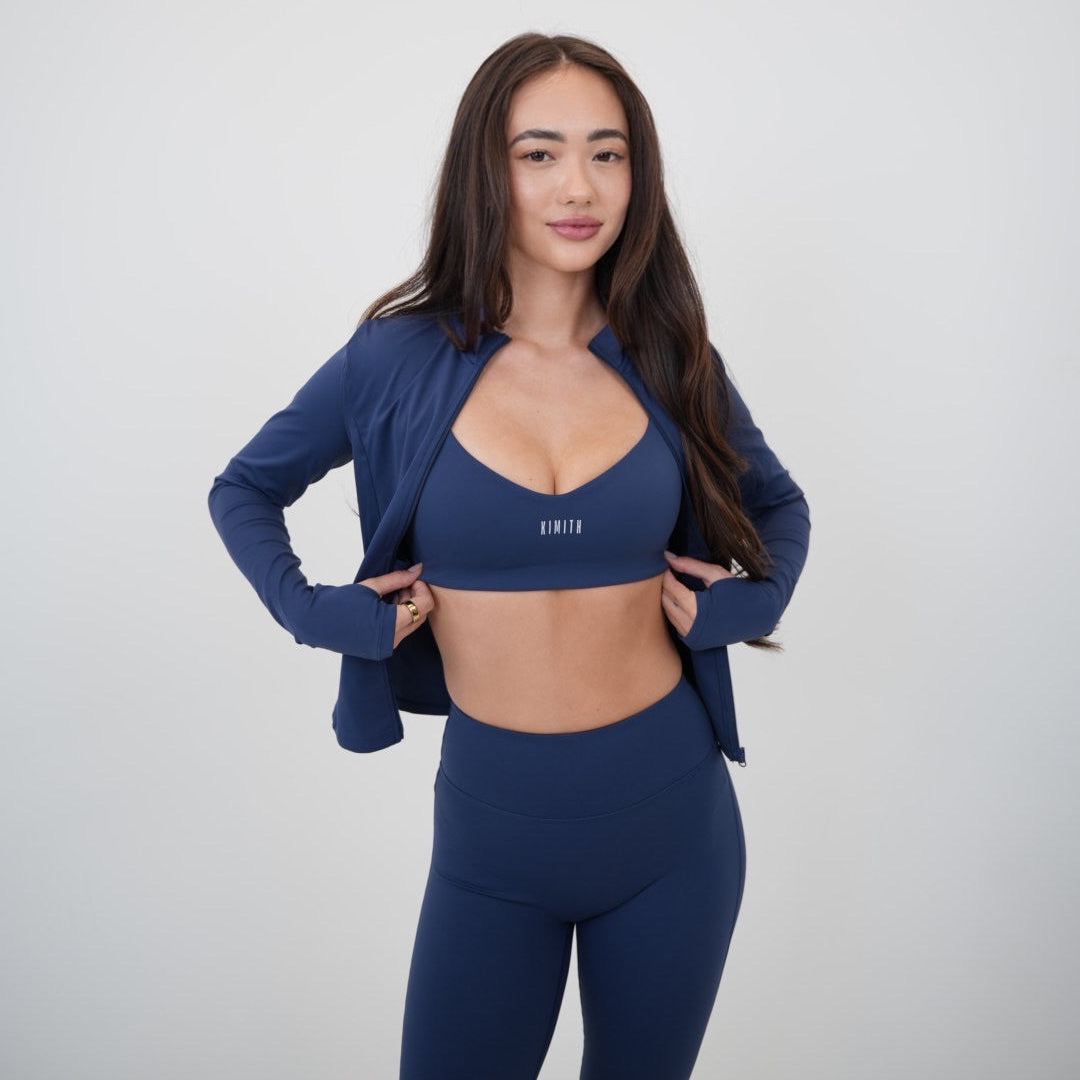 I Live in Luxury Navy Blue Sports Bra