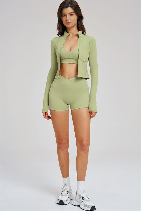 The Sizzle Zip Jacket Sports Bra Shorts | 3-Piece Set