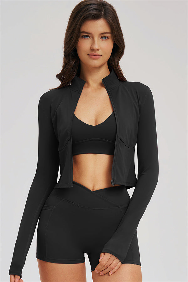 The Sizzle Zip Jacket Sports Bra Shorts | 3-Piece Set