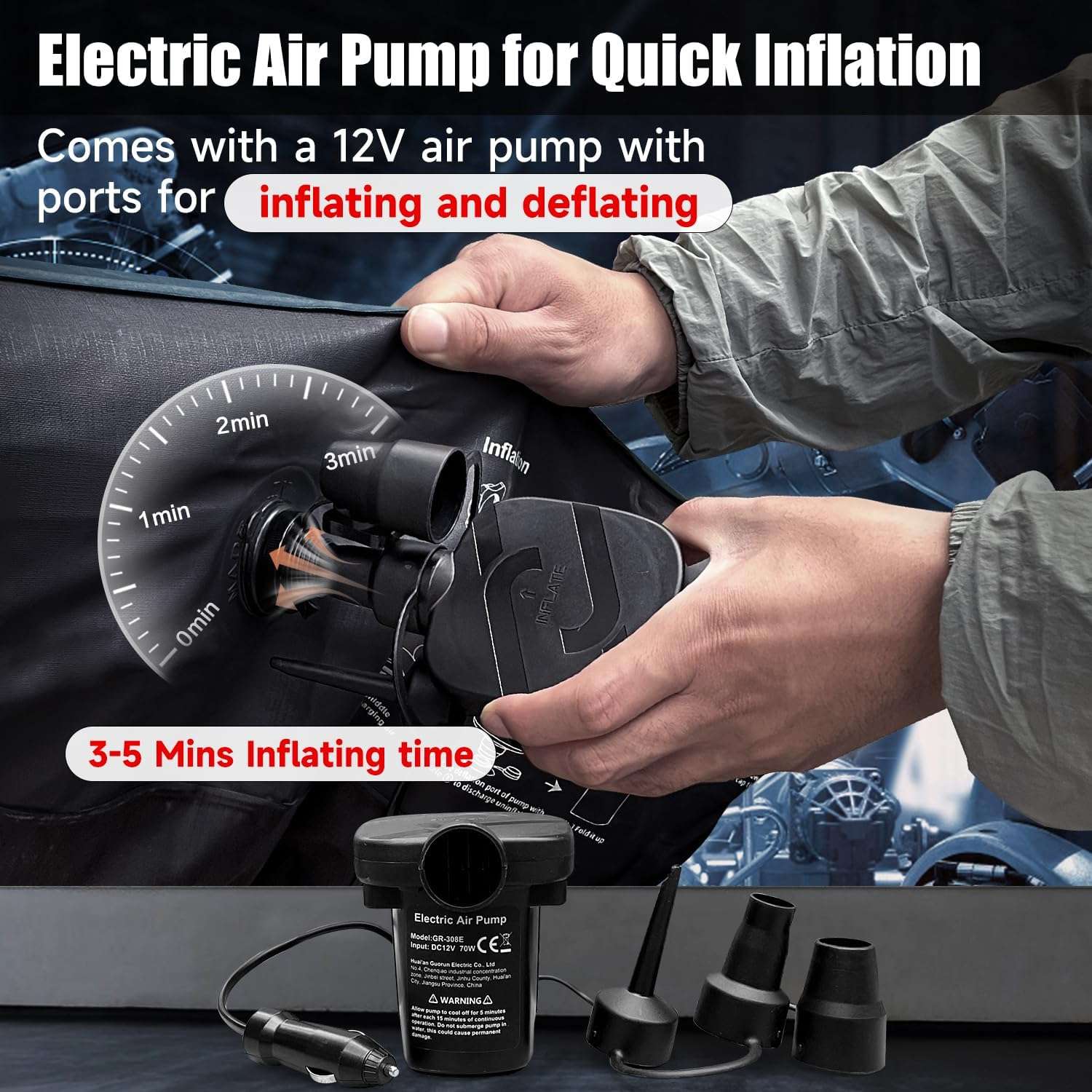 DikaSun Universal SUV Air Mattress | Upgraded Flocking Extra-Thick Oxford Surface with Electric Pump & 3M Charging Cable | Navy