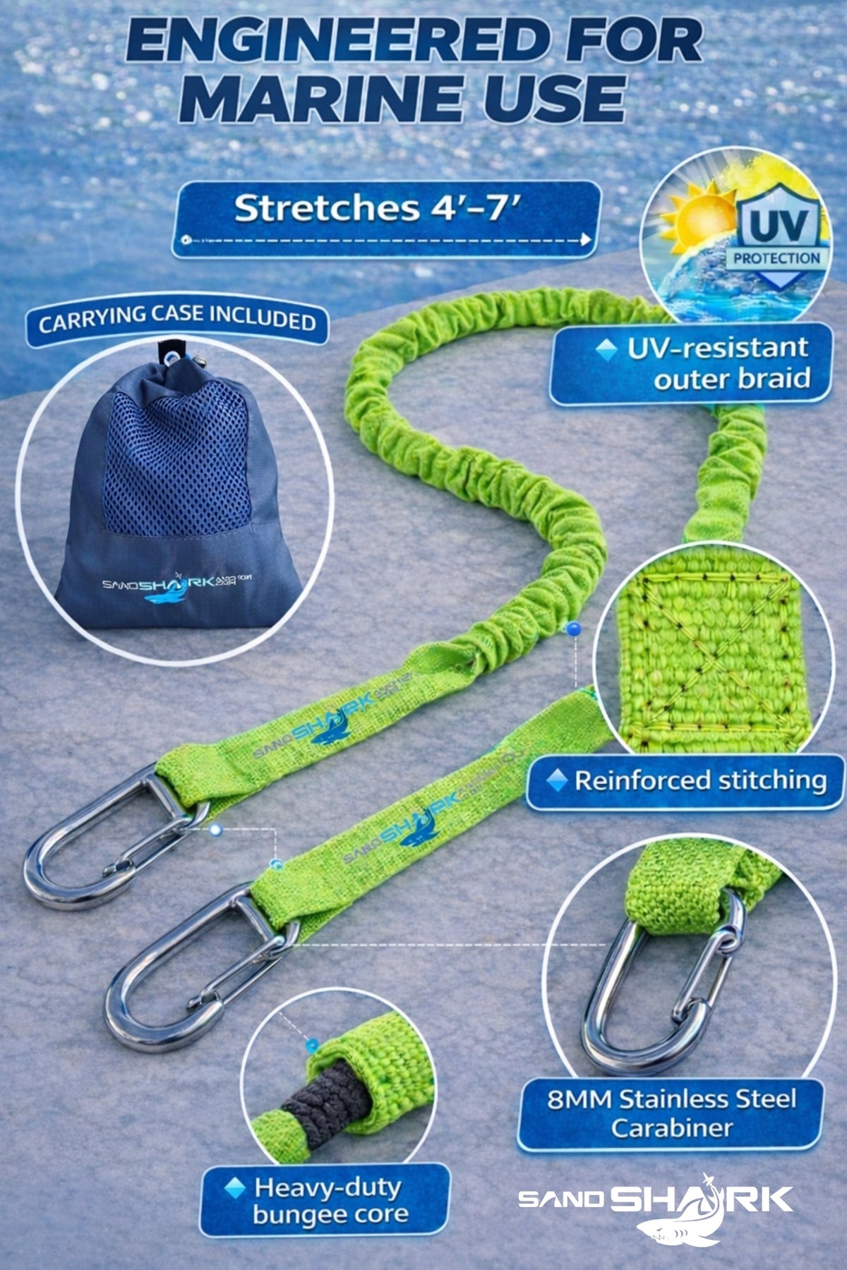Premium Flat Bungee Line | Stretches 4-7' (2PK)