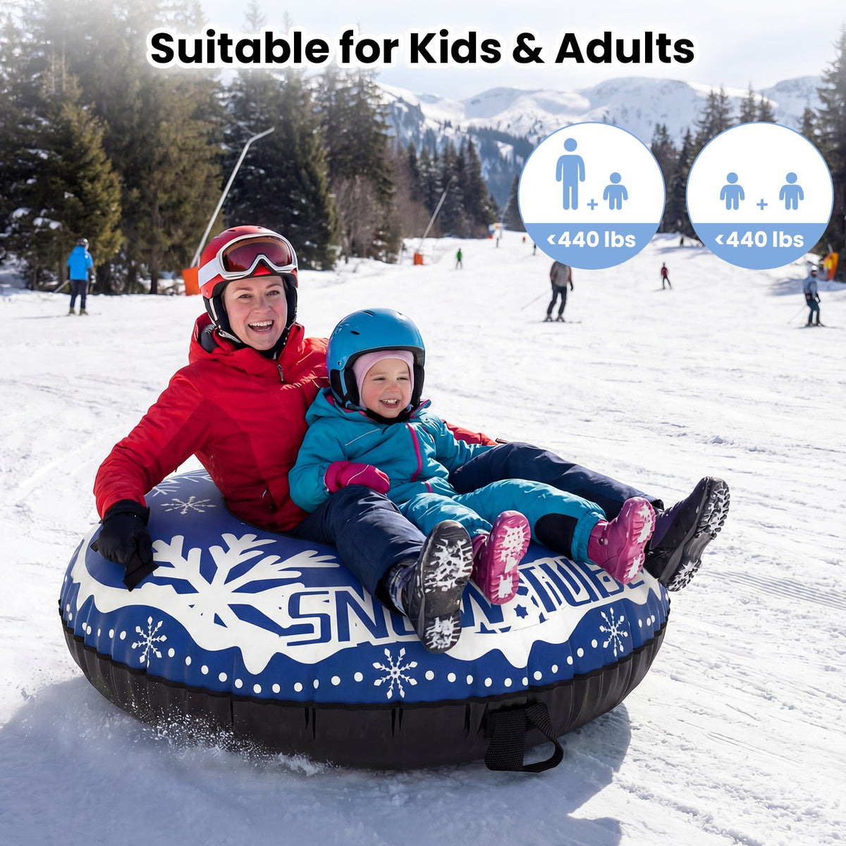Heavy-Duty Inflatable Snow Tube with Detachable Tow Strap | 42"