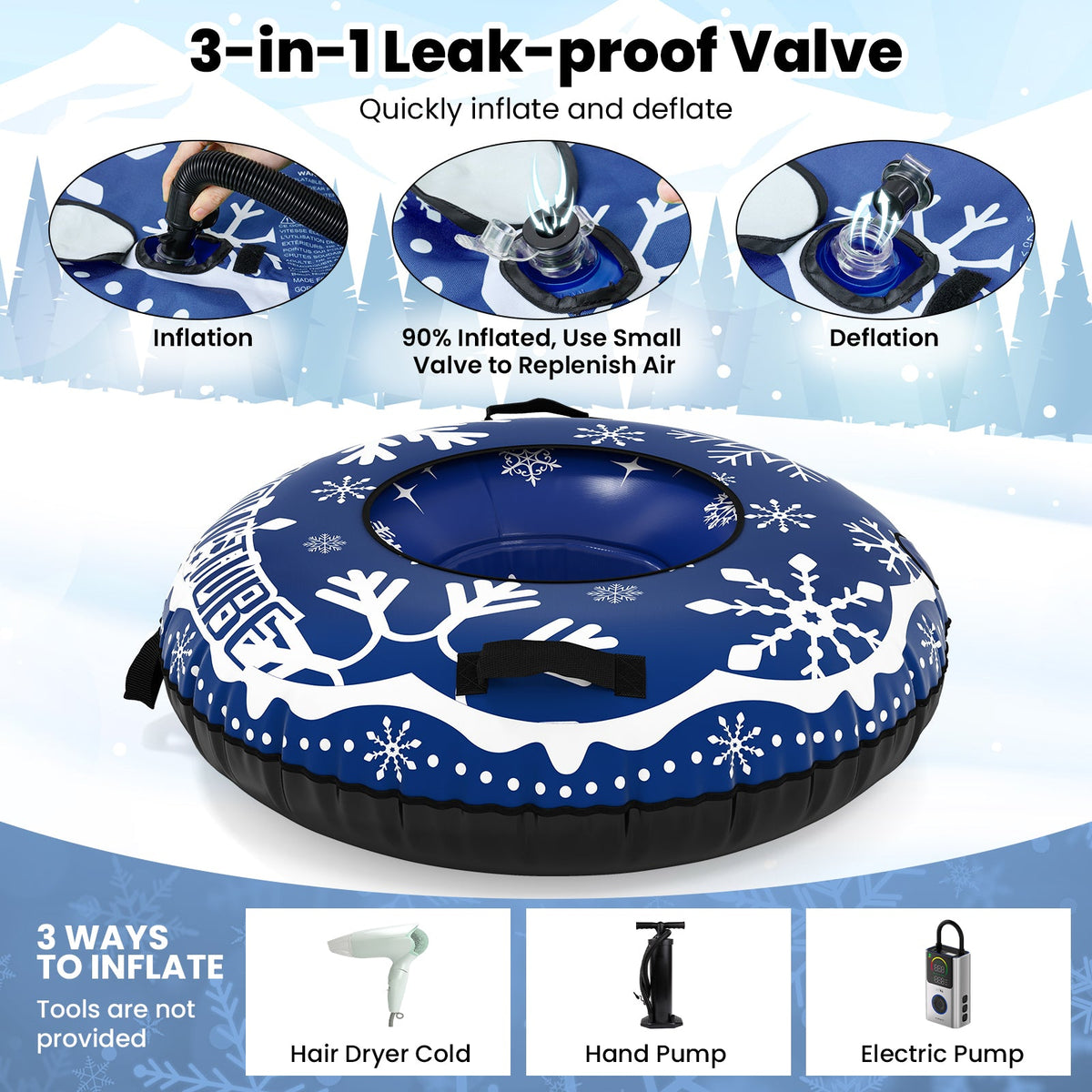 Heavy-Duty Inflatable Snow Tube with Detachable Tow Strap | 42"