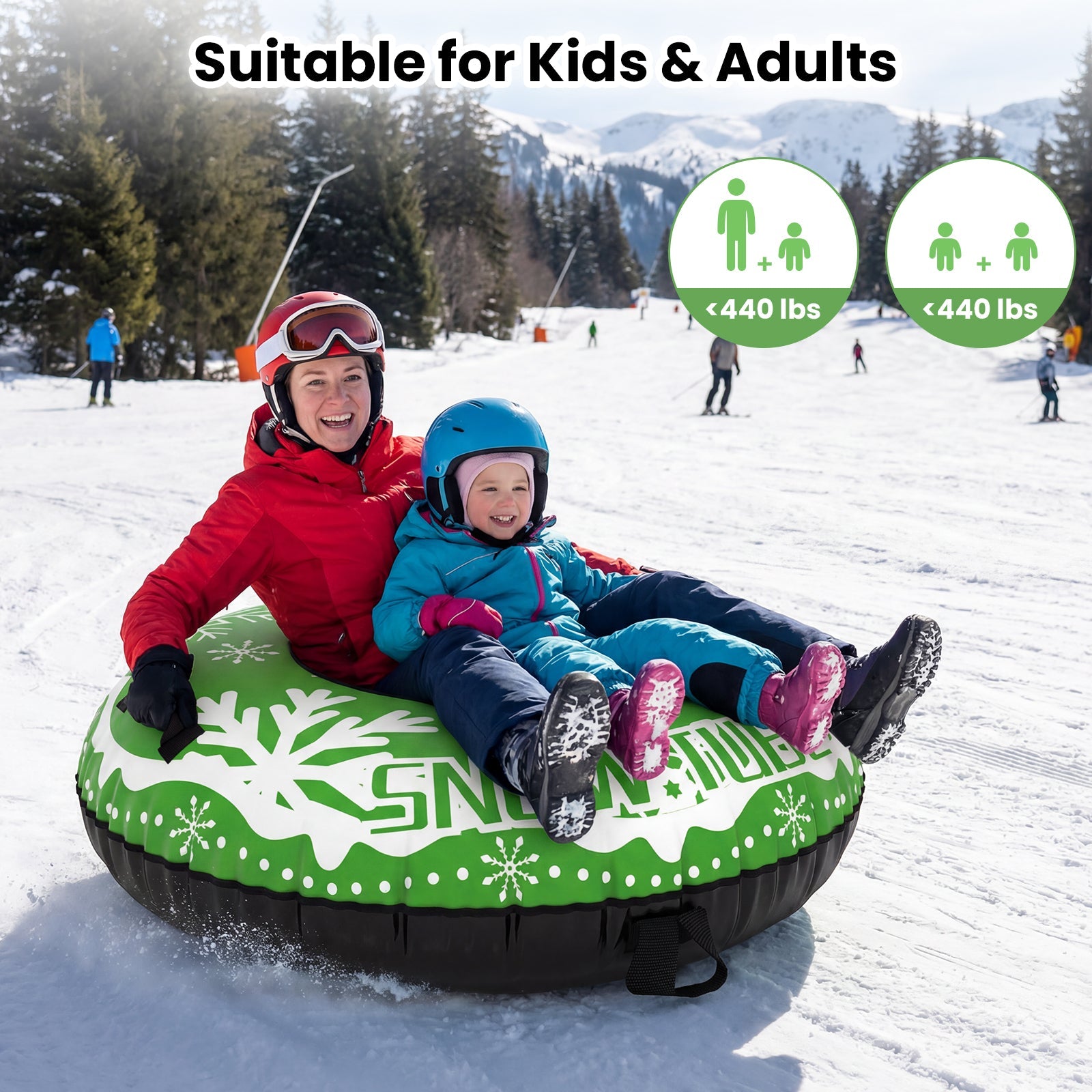 Heavy-Duty Inflatable Snow Tube with Detachable Tow Strap | 42"