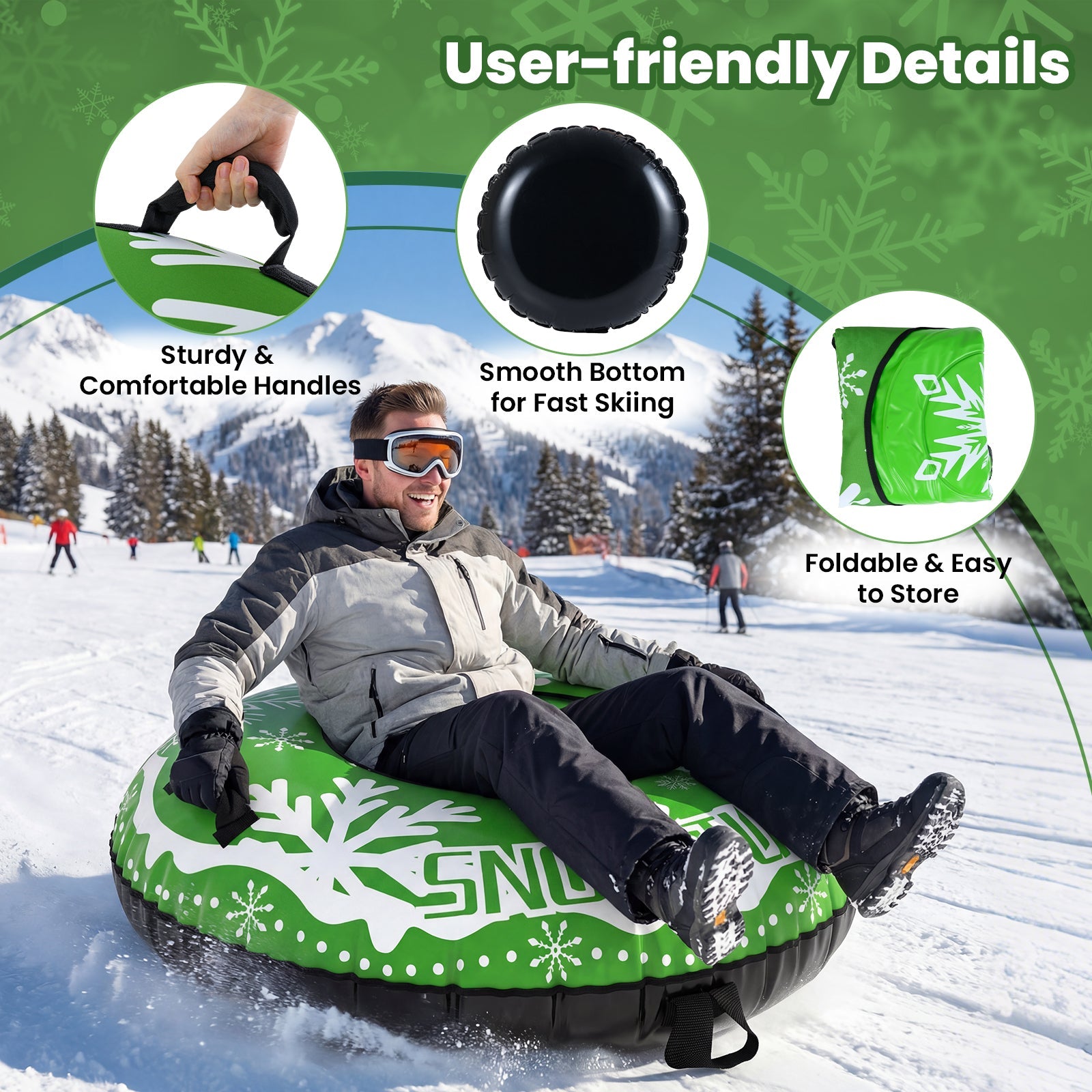 Heavy-Duty Inflatable Snow Tube with Detachable Tow Strap | 42"