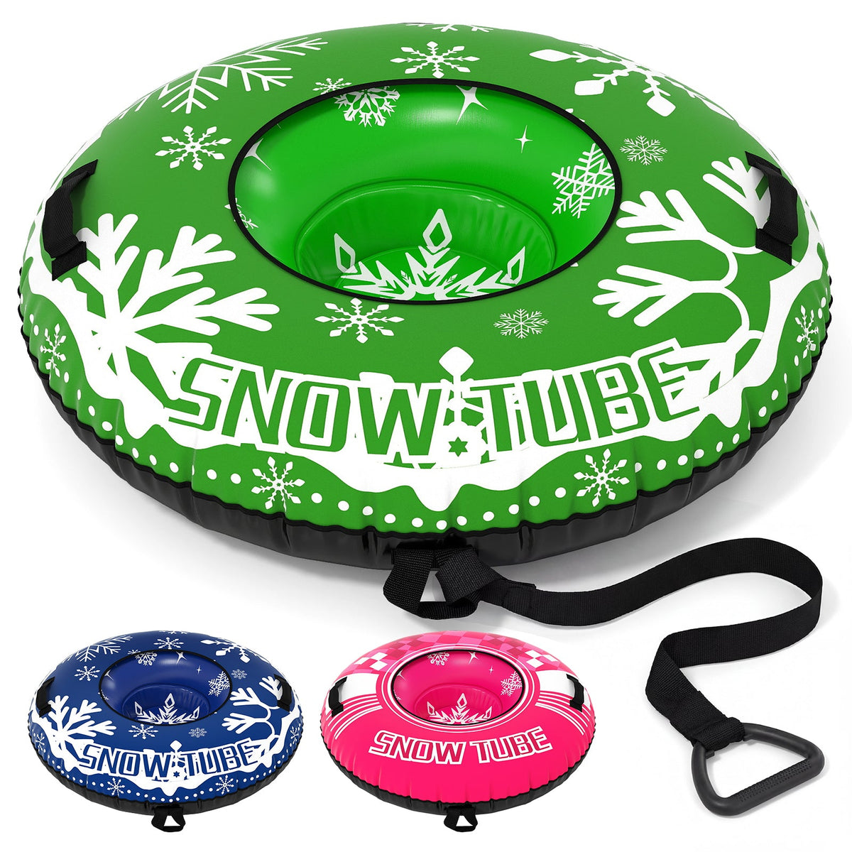 Heavy-Duty Inflatable Snow Tube with Detachable Tow Strap | 42"