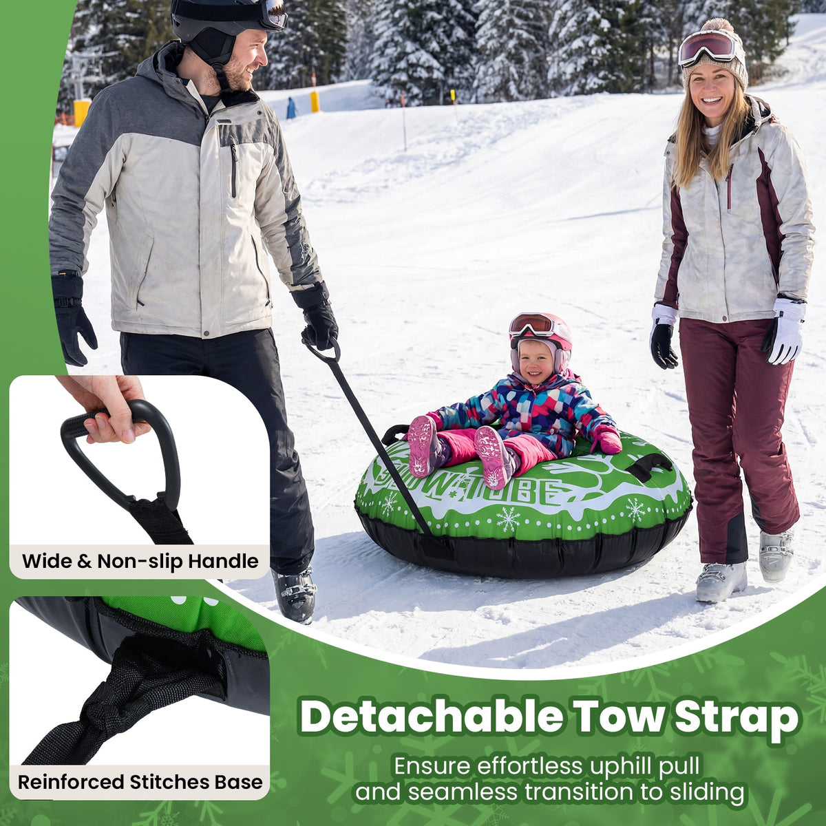 Heavy-Duty Inflatable Snow Tube with Detachable Tow Strap | 42"