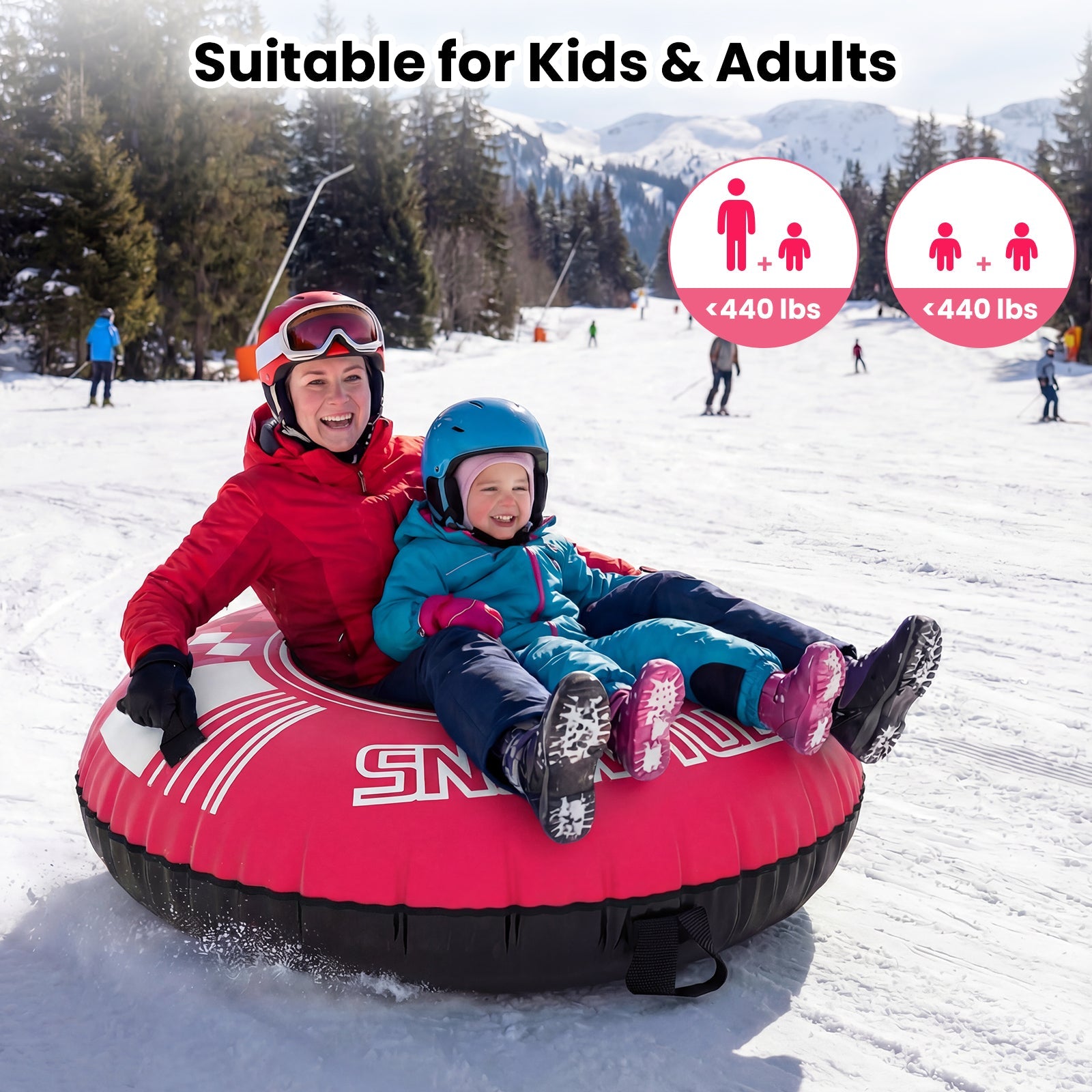 Heavy-Duty Inflatable Snow Tube with Detachable Tow Strap | 42"