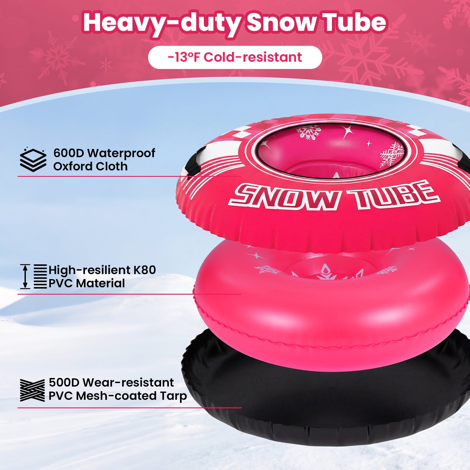 Heavy-Duty Inflatable Snow Tube with Detachable Tow Strap | 42"