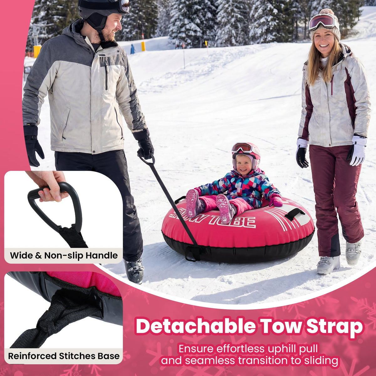 Heavy-Duty Inflatable Snow Tube with Detachable Tow Strap | 42"