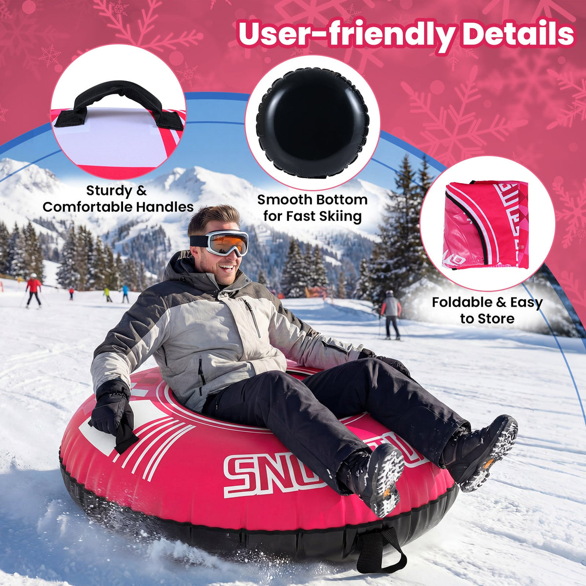 Heavy-Duty Inflatable Snow Tube with Detachable Tow Strap | 42"