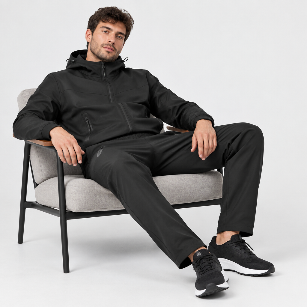 Men's Drawstring Zip-Up Hooded Top and Pants Set