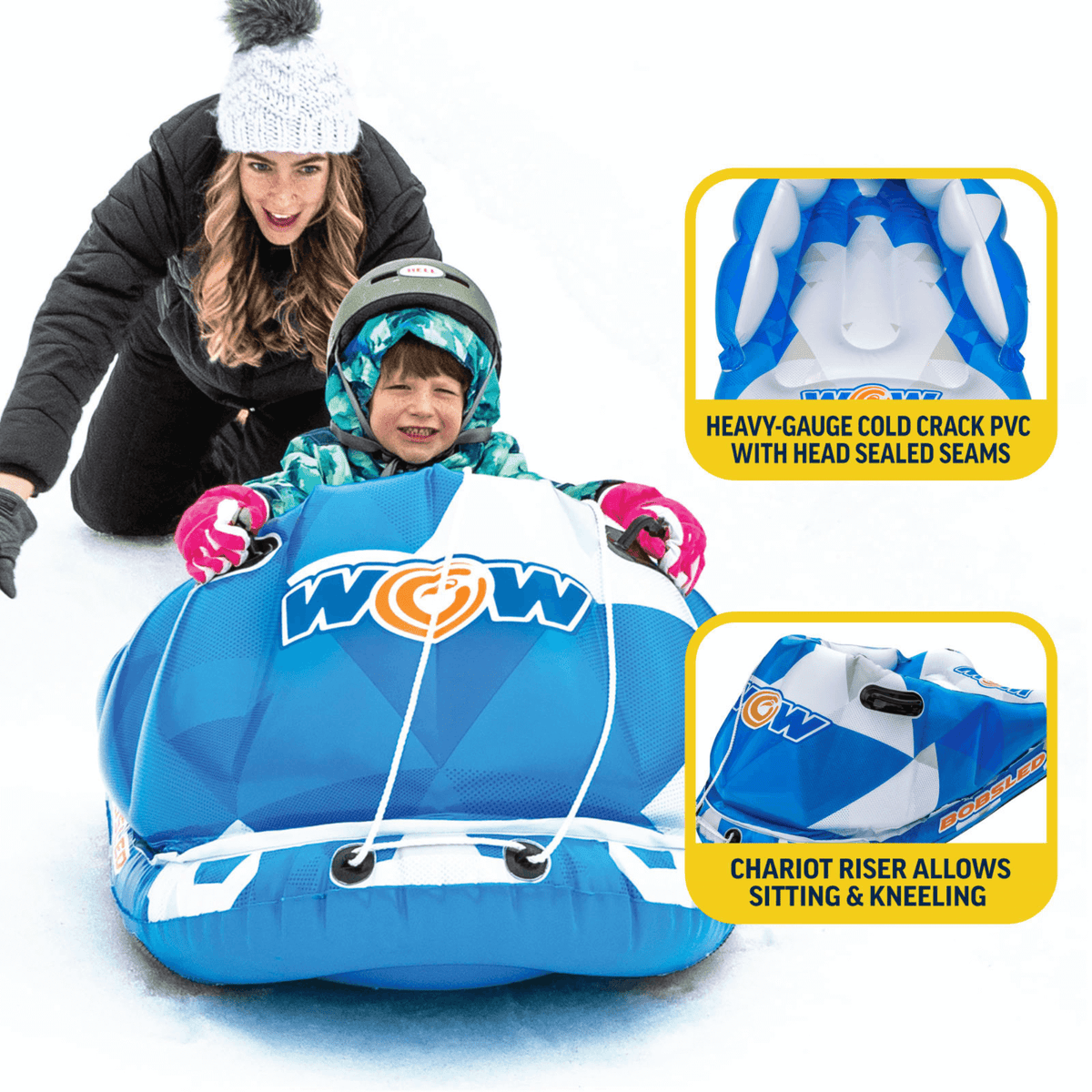 WOW Watersports Snow Tube Bobsled for Kids and Adults with Front Snow Shield
