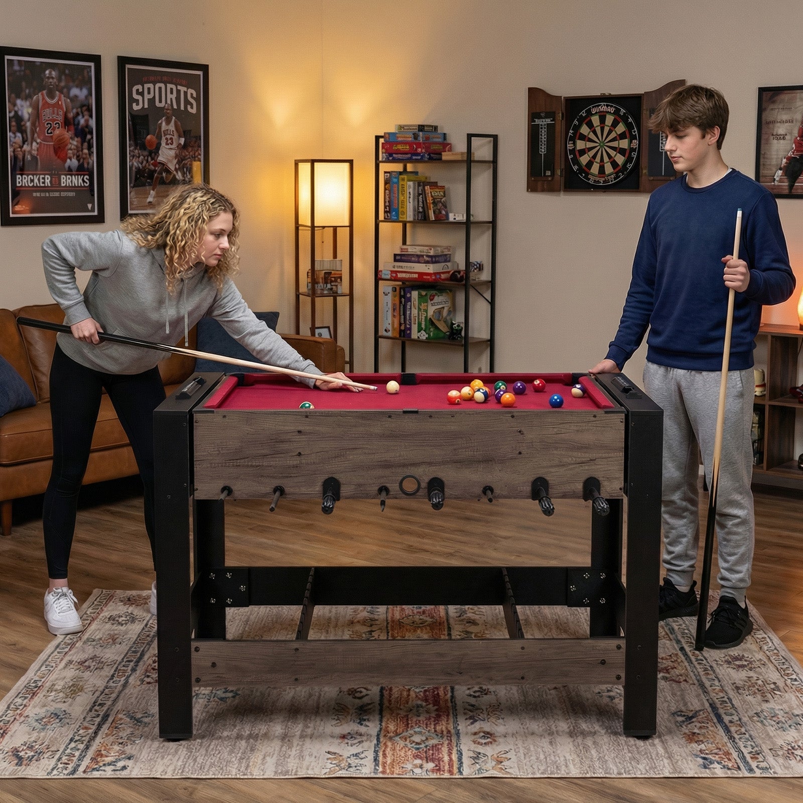 49" Combo Game Table with Pool Billiards | Brown