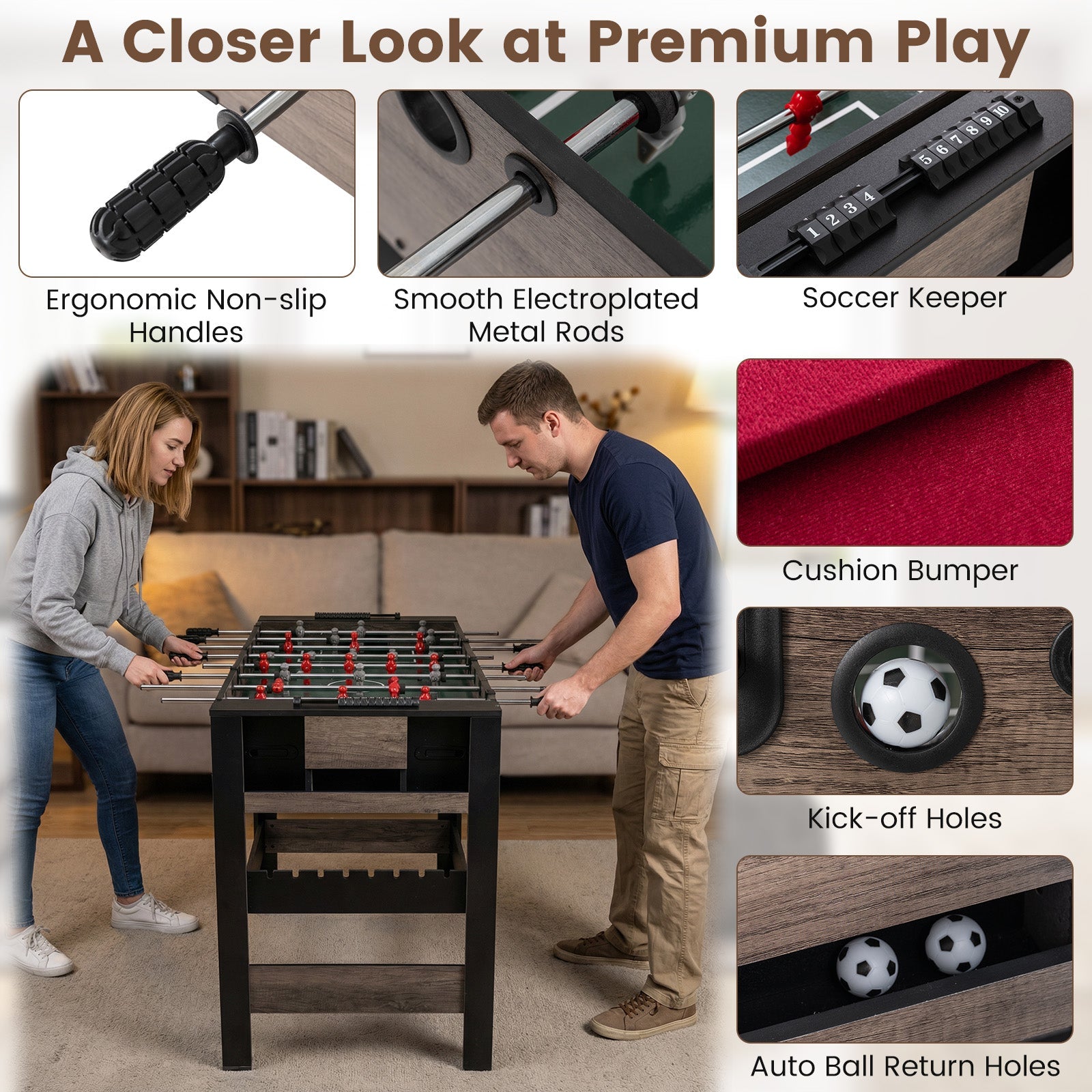 49" Combo Game Table with Pool Billiards | Brown