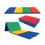 4-Panel PU Leather Folding Exercise Mat with Carrying Handles | 10' x 4' x 2"