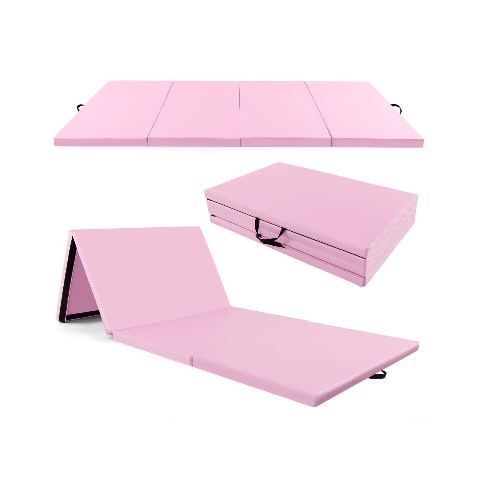 4-Panel PU Leather Folding Exercise Mat with Carrying Handles | 10' x 4' x 2"