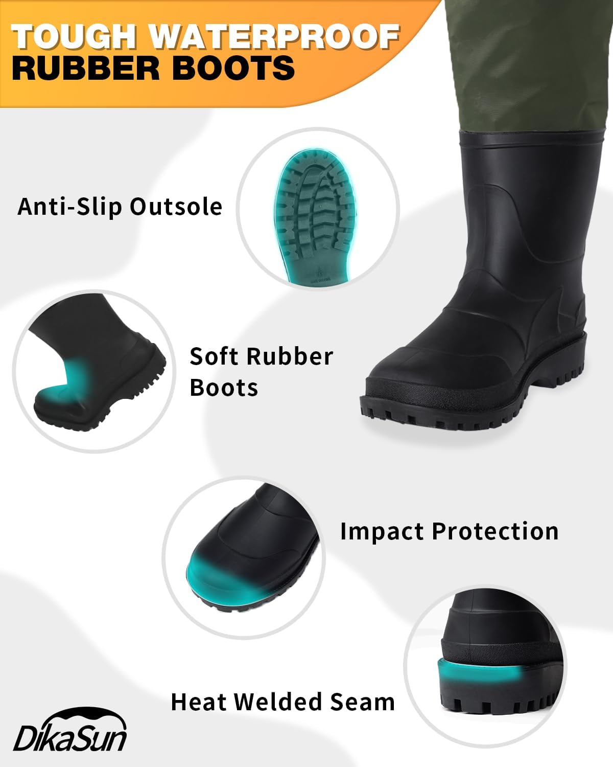 DikaSun Chest Waders with Boots | Lightweight Bootfoot Waders | Duck Hunting & Fly Fishing | Dark Green
