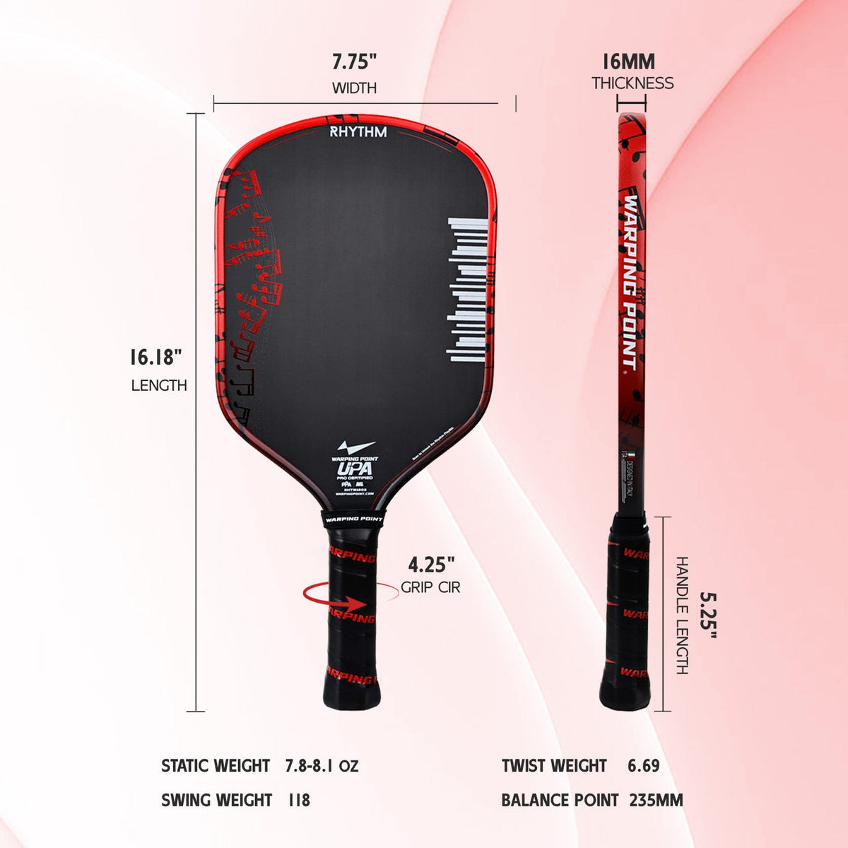 Rhythm Hybrid Pickleball Paddle | Red