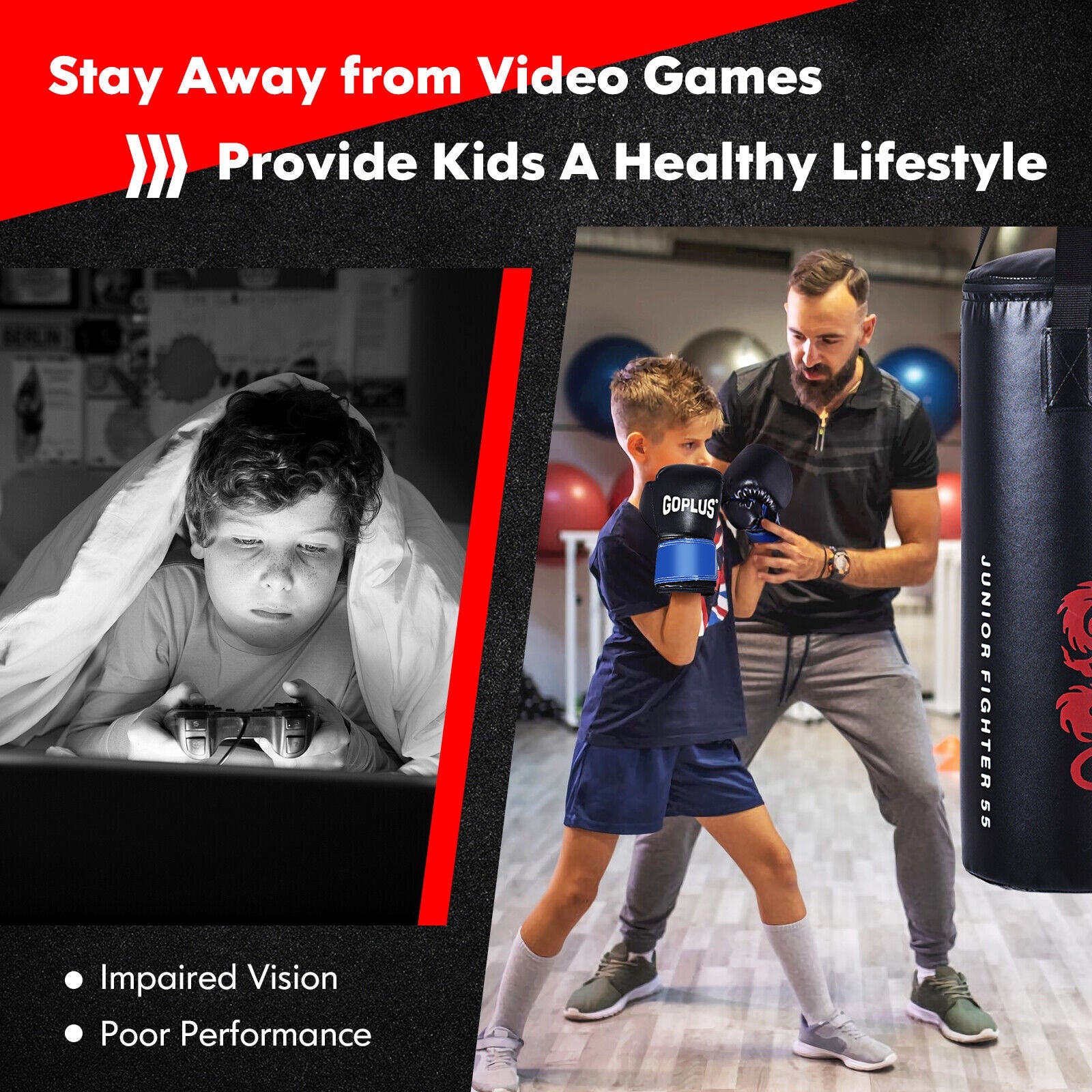 Junior Punching Boxing Set 40 LBS with Jump Rope and Gloves