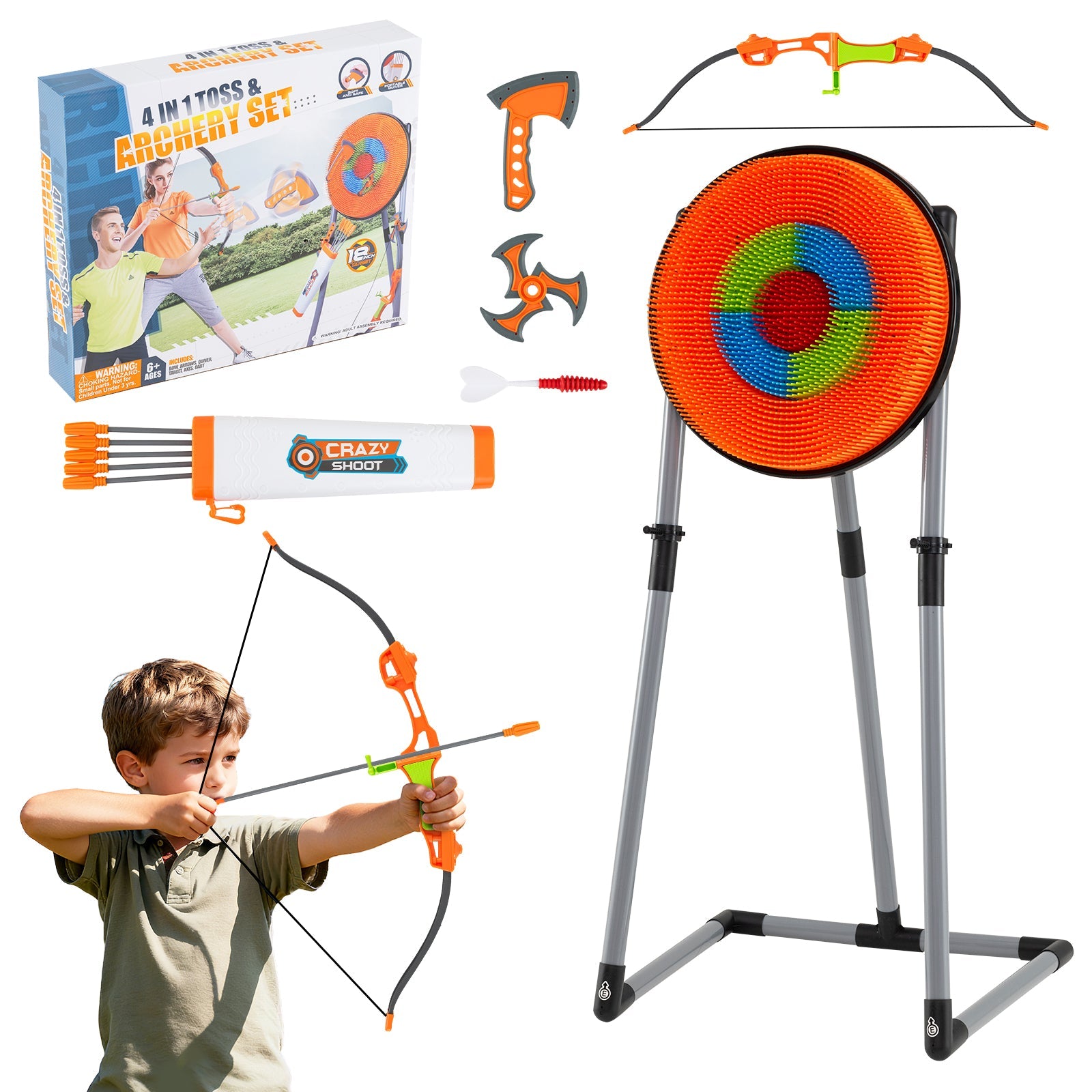 4-in-1 Throwing Target Set with Bristle Target and 3 Throwing Axes