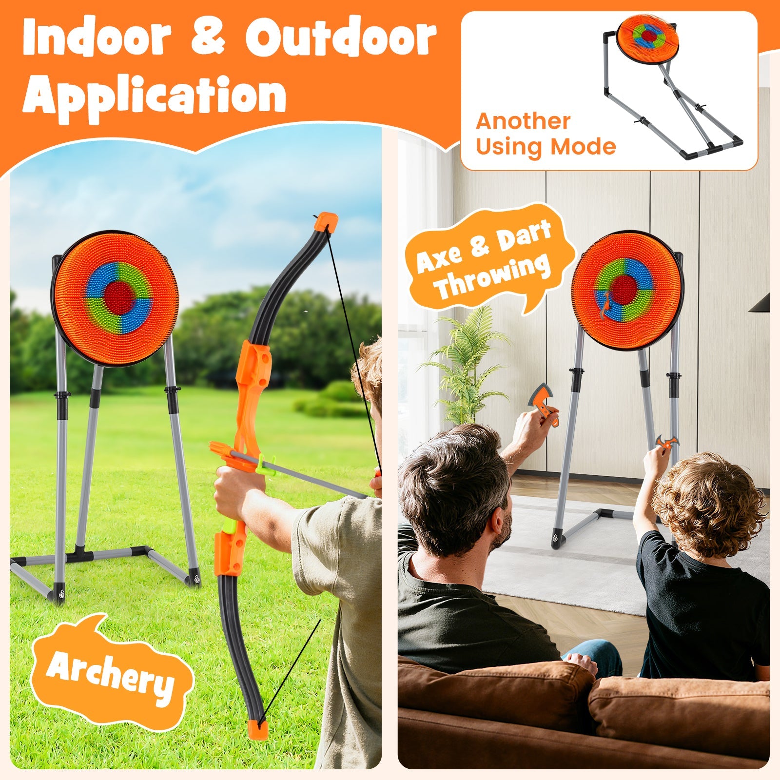 4-in-1 Throwing Target Set with Bristle Target and 3 Throwing Axes