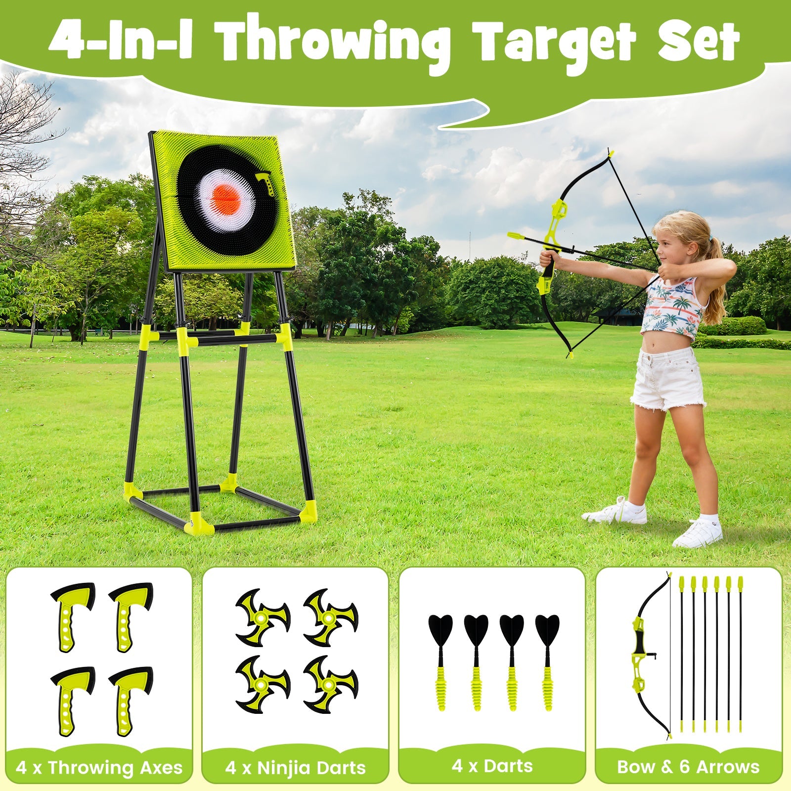 4-in-1 Throwing Target Set Game with Bristle Target