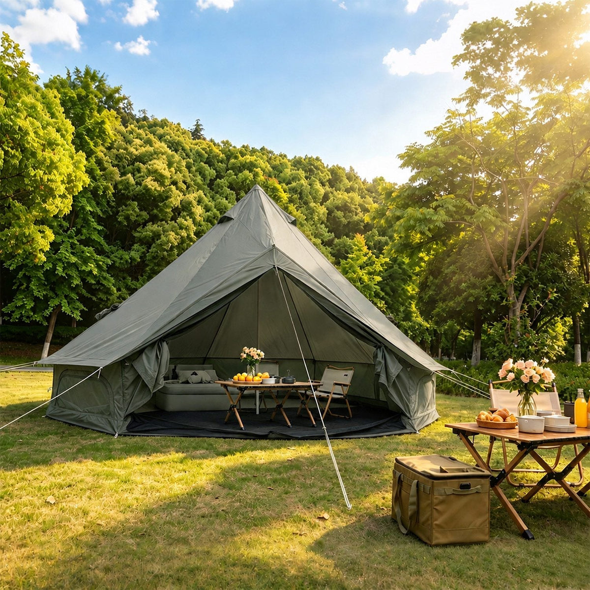 Oxford Bell Tent 9.8’/13.1’ with Stove Jack for Family Camping