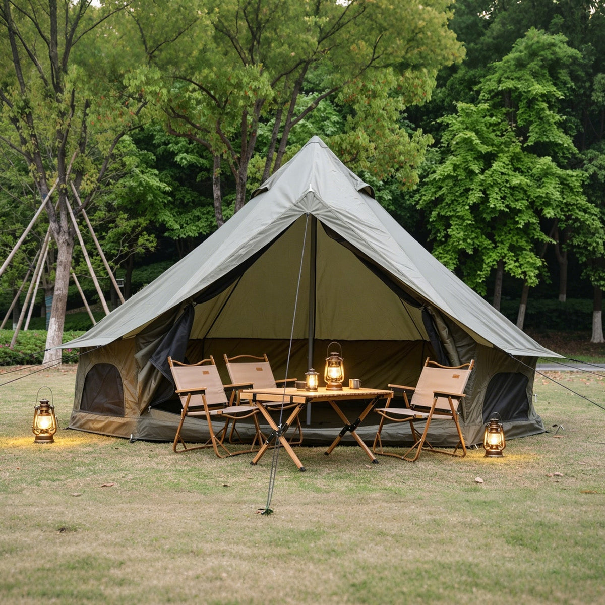 Oxford Bell Tent 9.8’/13.1’ with Stove Jack for Family Camping