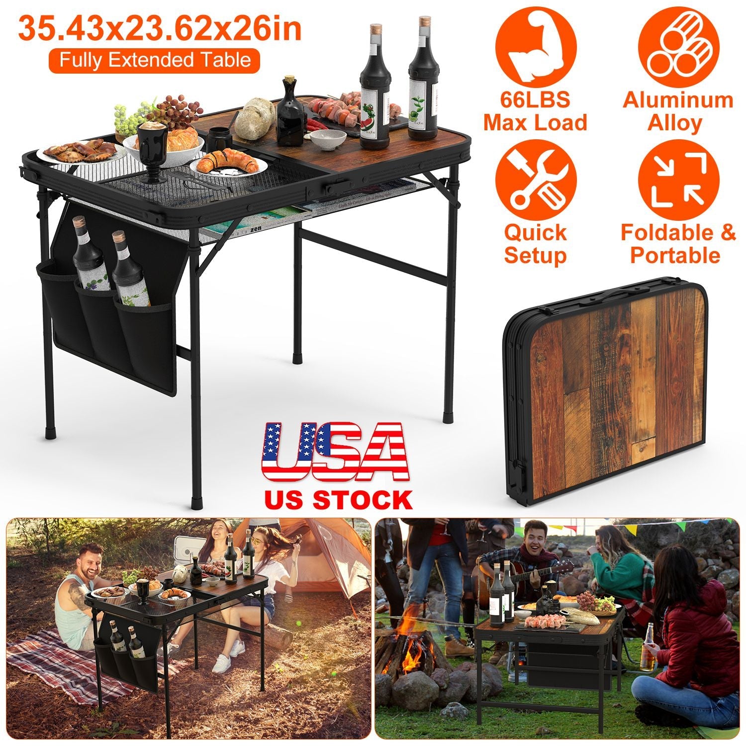 Foldable Camping Table Aluminum Alloy Grill Stand | 66 LBS