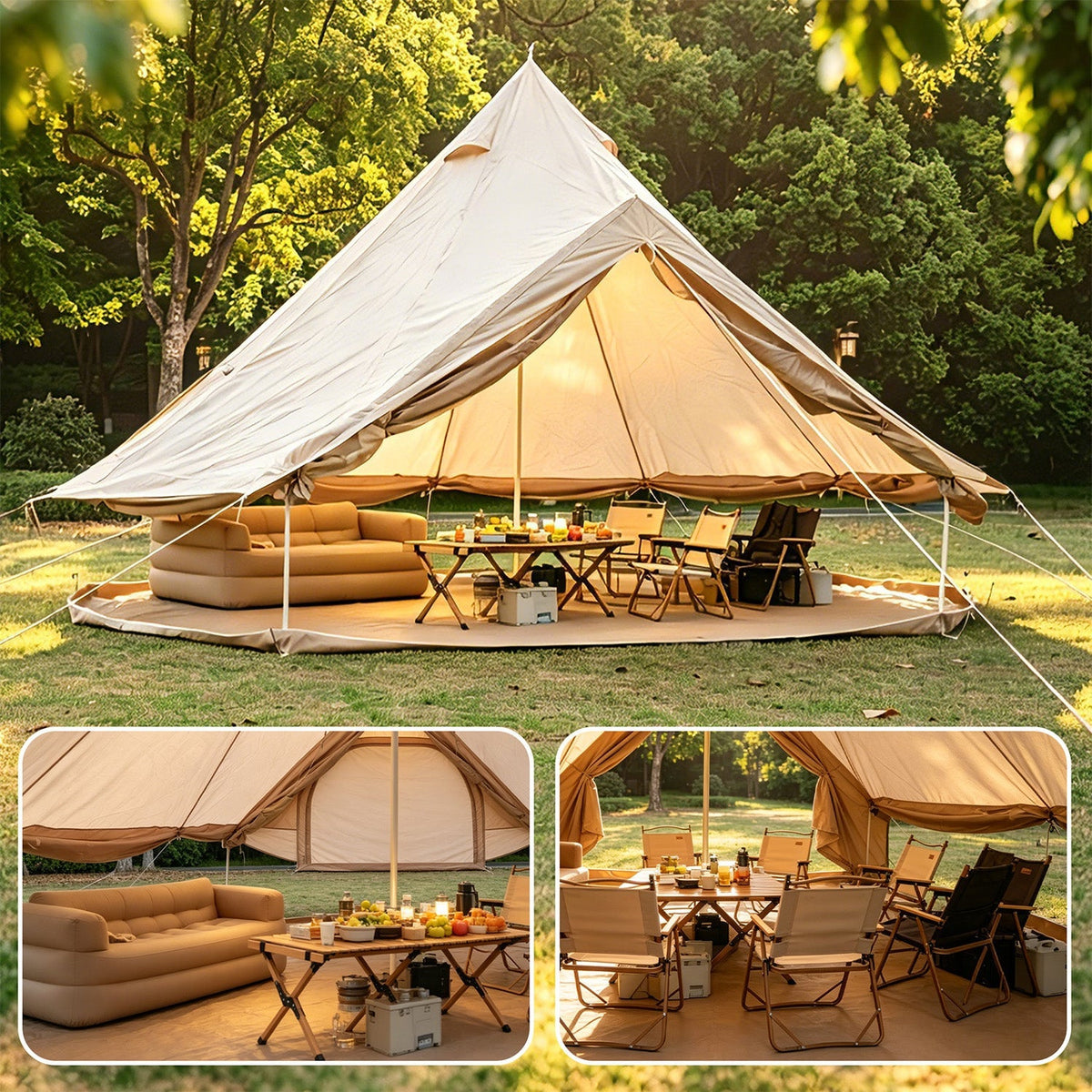 Oxford Bell Tent 9.8’/13.1’ with Stove Jack for Family Camping