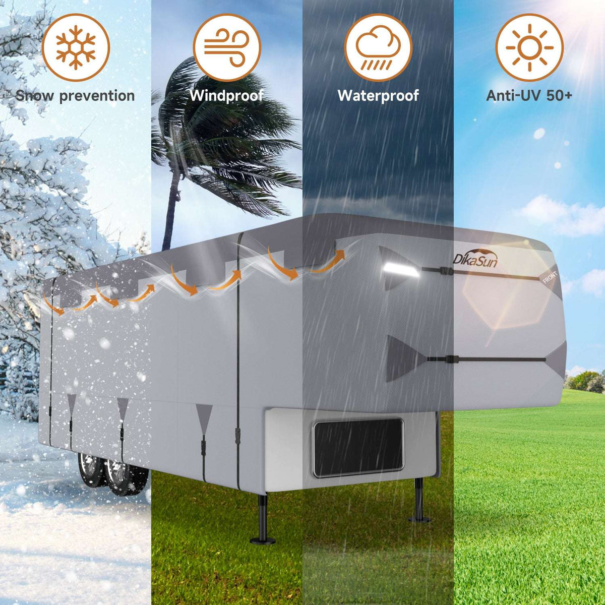 DikaSun 7 Layers 5th Wheel RV Cover UV Protection Waterproof Windproof Breathable