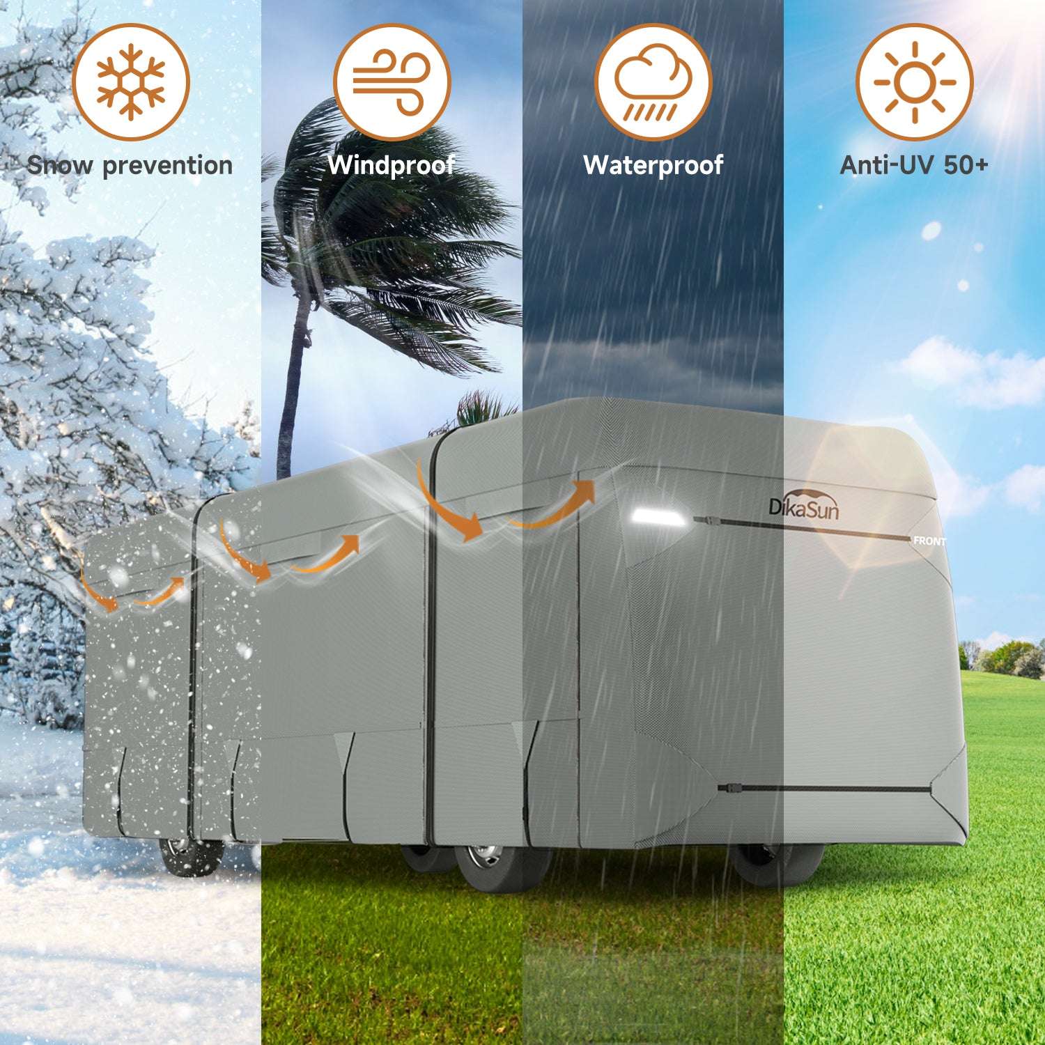 DikaSun 7 Layers Class A RV Cover | Heavy Duty Anti-UV Waterproof Windproof Breathable Class A Motorhome