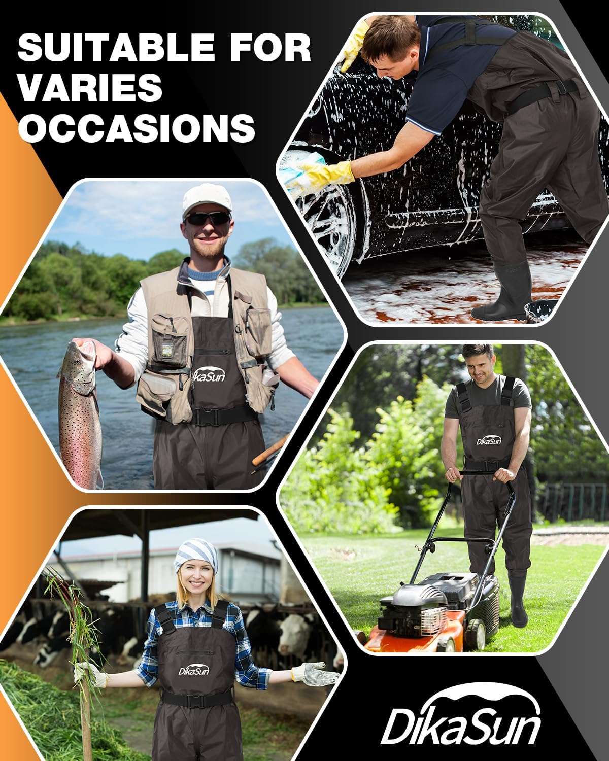 DikaSun Lightweight Bootfoot Chest Waders with Boots | Men & Women Fishing Waders for Duck Hunting & Fly Fishing | Brown